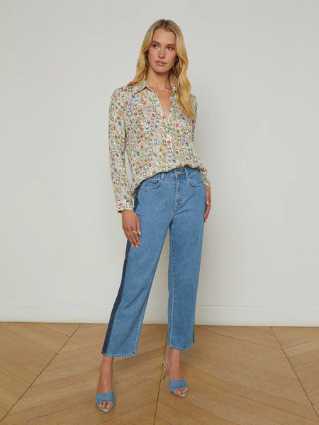 L'AGENCE - Nina Silk Blouse - Vintage White Multi Mahjong
