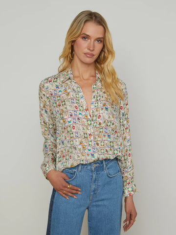 L'AGENCE - Nina Silk Blouse - Vintage White Multi Mahjong