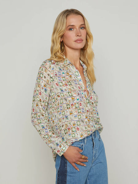 L'AGENCE - Nina Silk Blouse - Vintage White Multi Mahjong