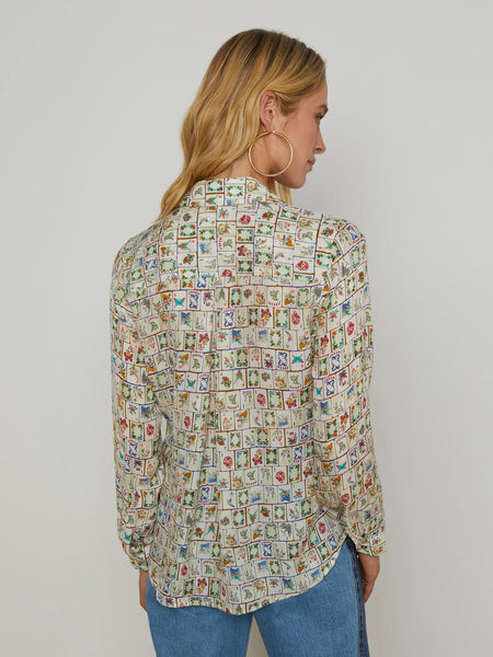 L'AGENCE - Nina Silk Blouse - Vintage White Multi Mahjong