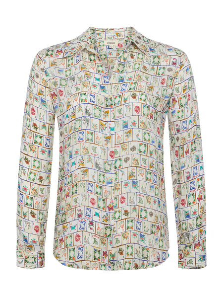 L'AGENCE - Nina Silk Blouse - Vintage White Multi Mahjong