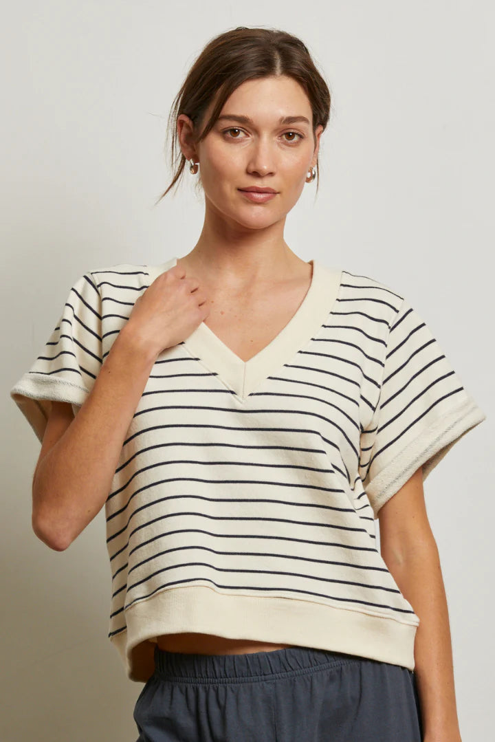 Perfect White Tee - Briggs French Terry Sweatshirt - Natural Night Stripe