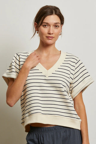 Perfect White Tee - Briggs French Terry Sweatshirt - Natural Night Stripe