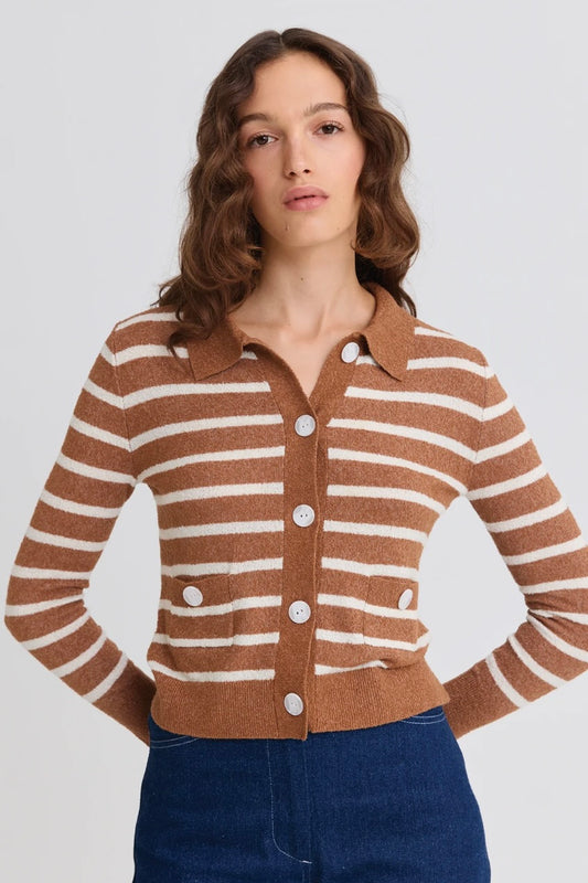 Terry Striped Collared Cardigan