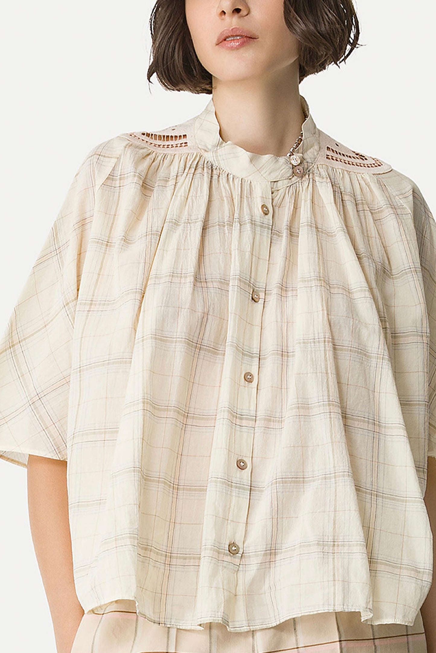 half—sleeve voile shirt