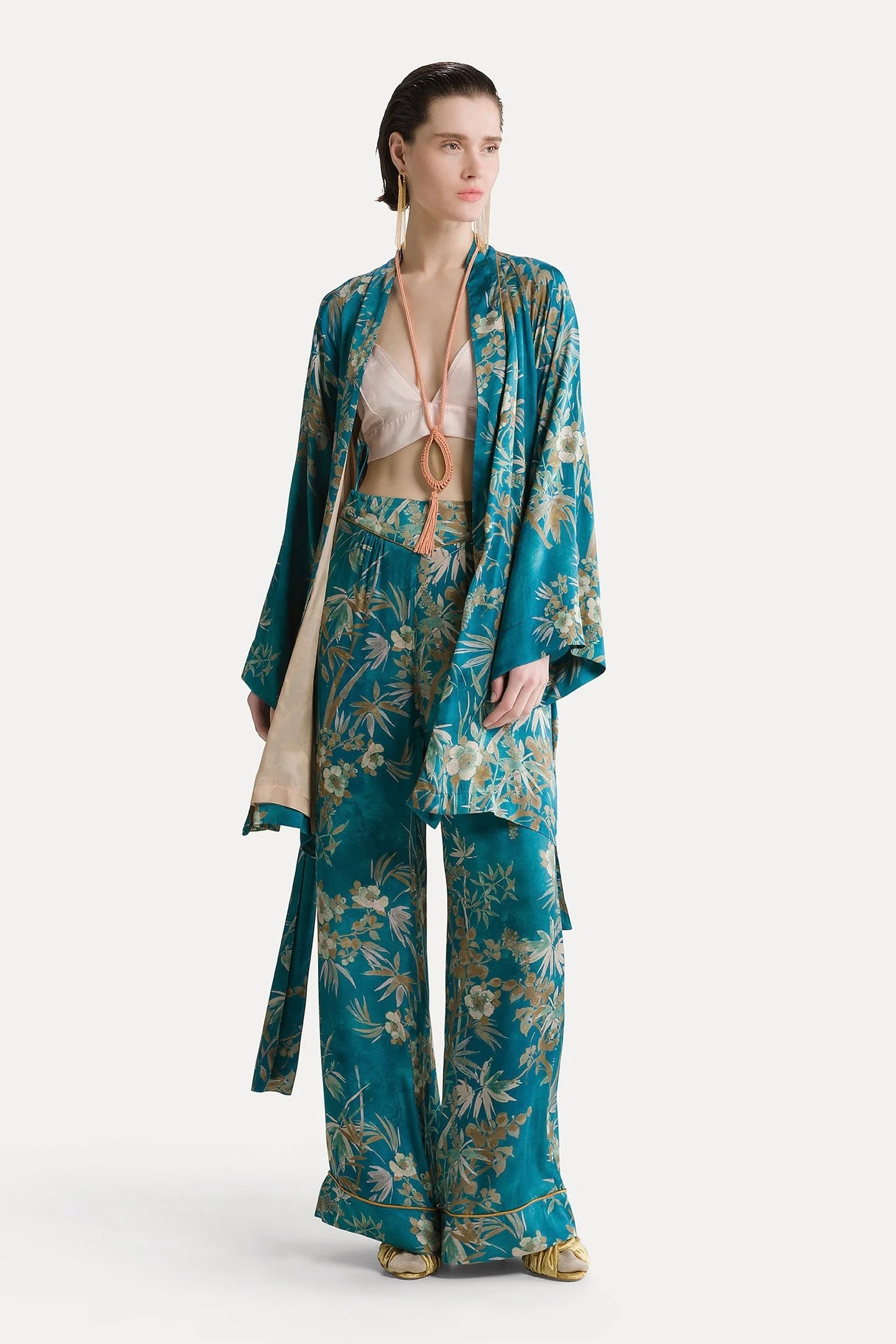 "le bambou secret" print satin flared pants