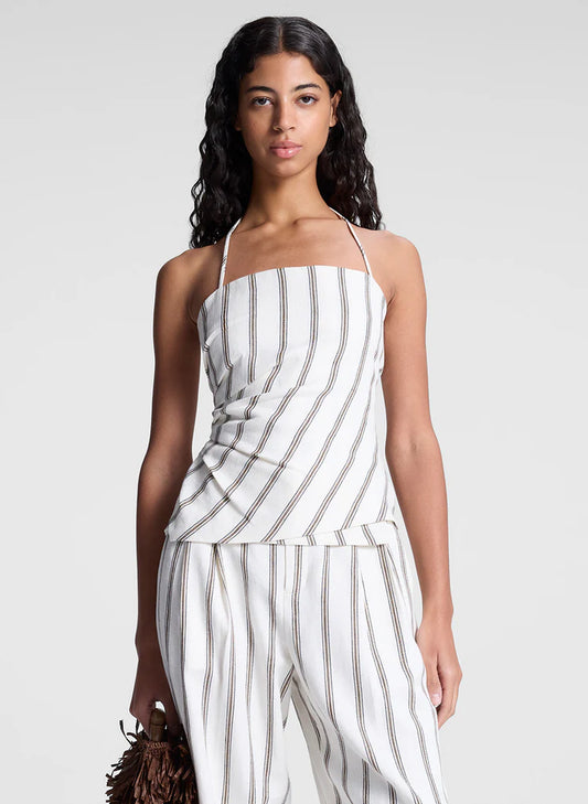 ALC - Charlotte Linen Halter Top - Cream Stripe