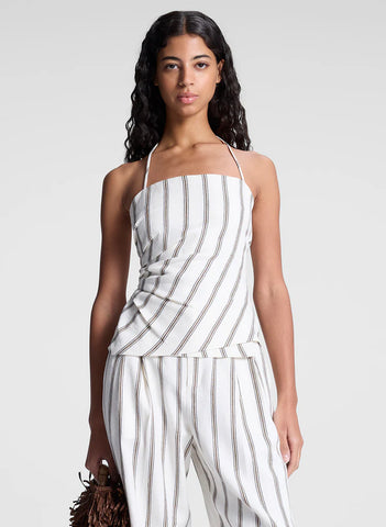 ALC - Charlotte Linen Halter Top - Cream Stripe
