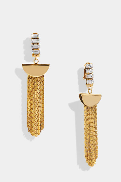 Nicole Romano - Hulin Crystal Baguette Bar & Chain Fringe Earring