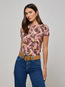 L'AGENCE - Ressi Fitted Tee - Brown/Pink Multi Abstract Print
