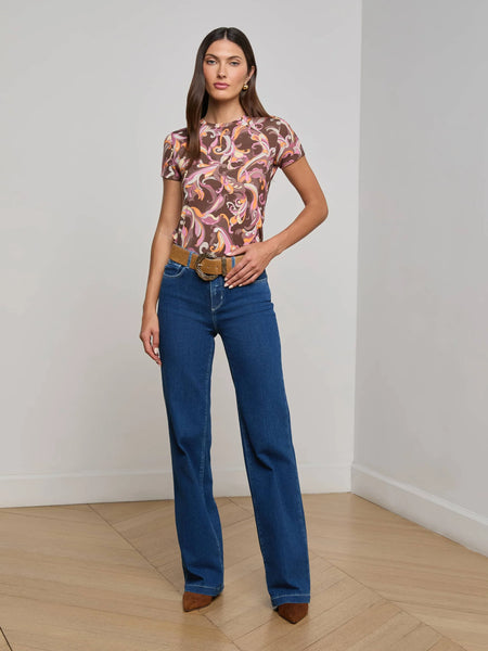 L'AGENCE - Ressi Fitted Tee - Brown/Pink Multi Abstract Print