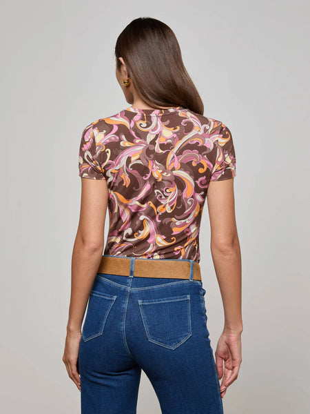 L'AGENCE - Ressi Fitted Tee - Brown/Pink Multi Abstract Print