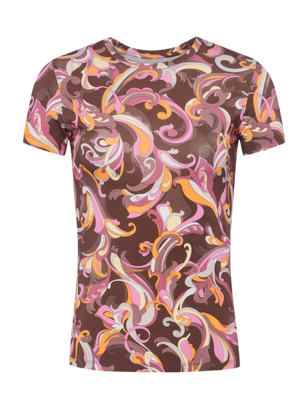 L'AGENCE - Ressi Fitted Tee - Brown/Pink Multi Abstract Print
