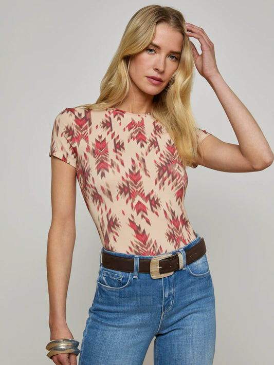 L'AGENCE - Ressi Fitted Tee - Tan Multi Ganado Print