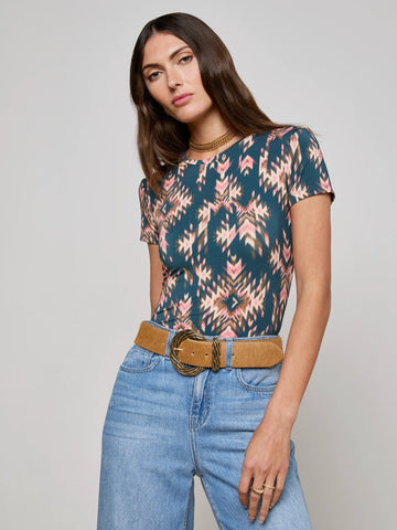 L'AGENCE - Ressi Fitted Tee - Charcoal Multi Ganado Print