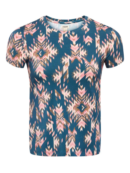 L'AGENCE - Ressi Fitted Tee - Charcoal Multi Ganado Print