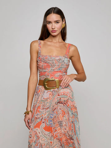 L'AGENCE - Rasha Mesh Paisley Tank - Orange/Light Blue Traditional Paisley