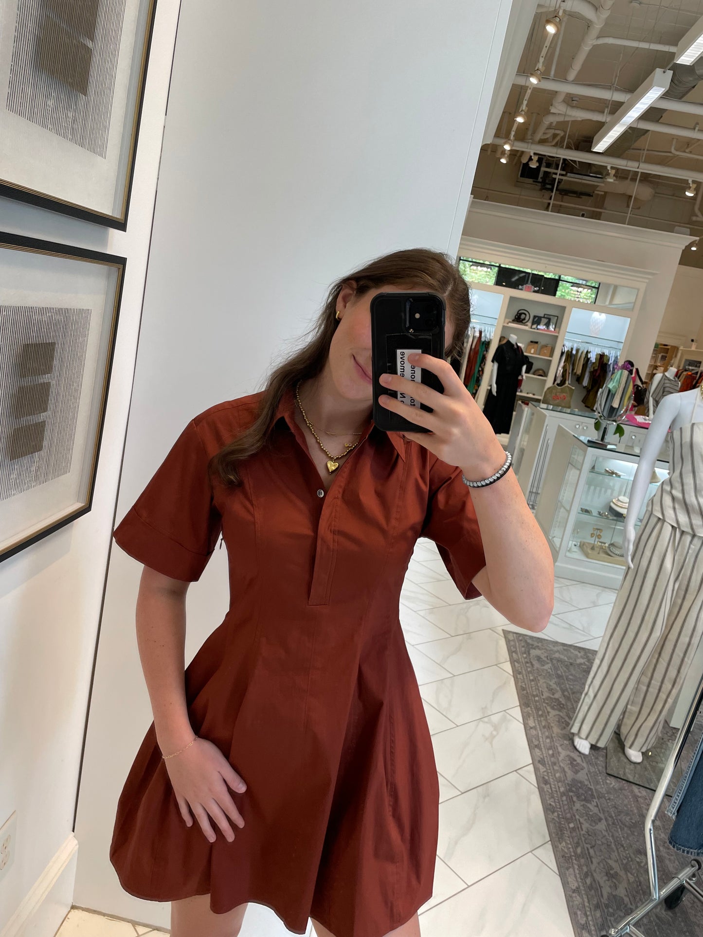 ALC - Dell Stretch Cotton Mini Shirtdress - Dark Bosco