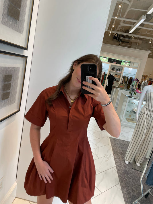 ALC - Dell Stretch Cotton Mini Shirtdress - Dark Bosco