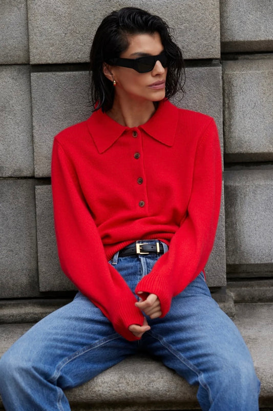 The Cashmere Polo in Cherry