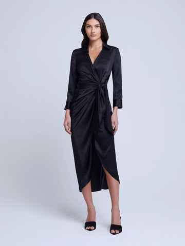 L'AGENCE - Kadi Silk Wrap Dress - Black