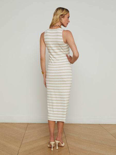 L'AGENCE - Ivanna Midi Tank Dress - Ivory/Marble Stripe