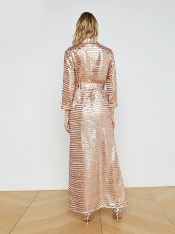 L'AGENCE - Cameron Sequined Shirt Dress - Beige Sequin