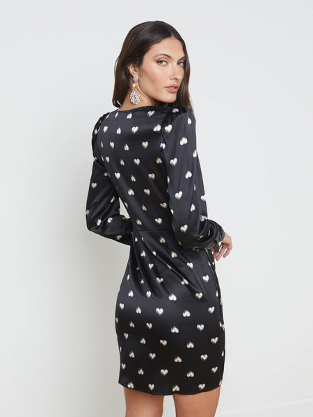 L'AGENCE - Clarice Wrap Dress - Black Multi Heart Charm