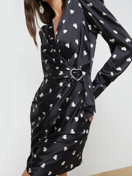 L'AGENCE - Clarice Wrap Dress - Black Multi Heart Charm