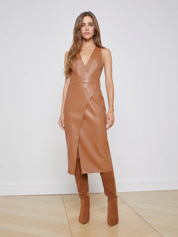 L'Agence - Amal Vegan Leather Dress - Fawn