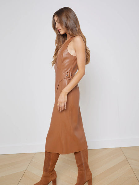 L'Agence - Amal Vegan Leather Dress - Fawn