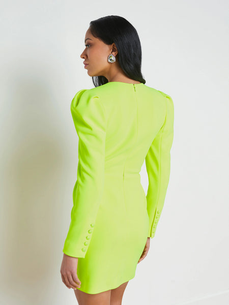 L'AGENCE - Linnie Front-Pleat Dress - Neon Citrus