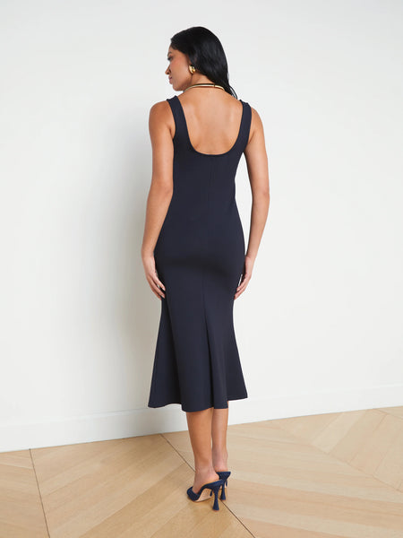 L'AGENCE - Bisous Flared Midi Dress - Midnight
