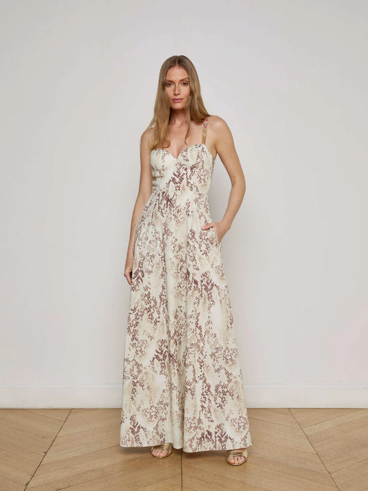L'AGENCE - Sutton Beaded Strap Maxi Dress - Light Sage Multi Desert Snake