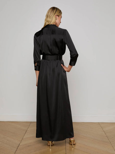 L'AGENCE - Uriah Satin Maxi Shirt Dress - Black
