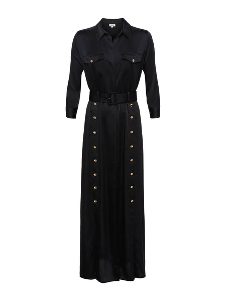 L'AGENCE - Uriah Satin Maxi Shirt Dress - Black