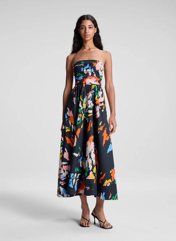 A.L.C. - Tate Strapless Printed Midi Dress - Black Multi