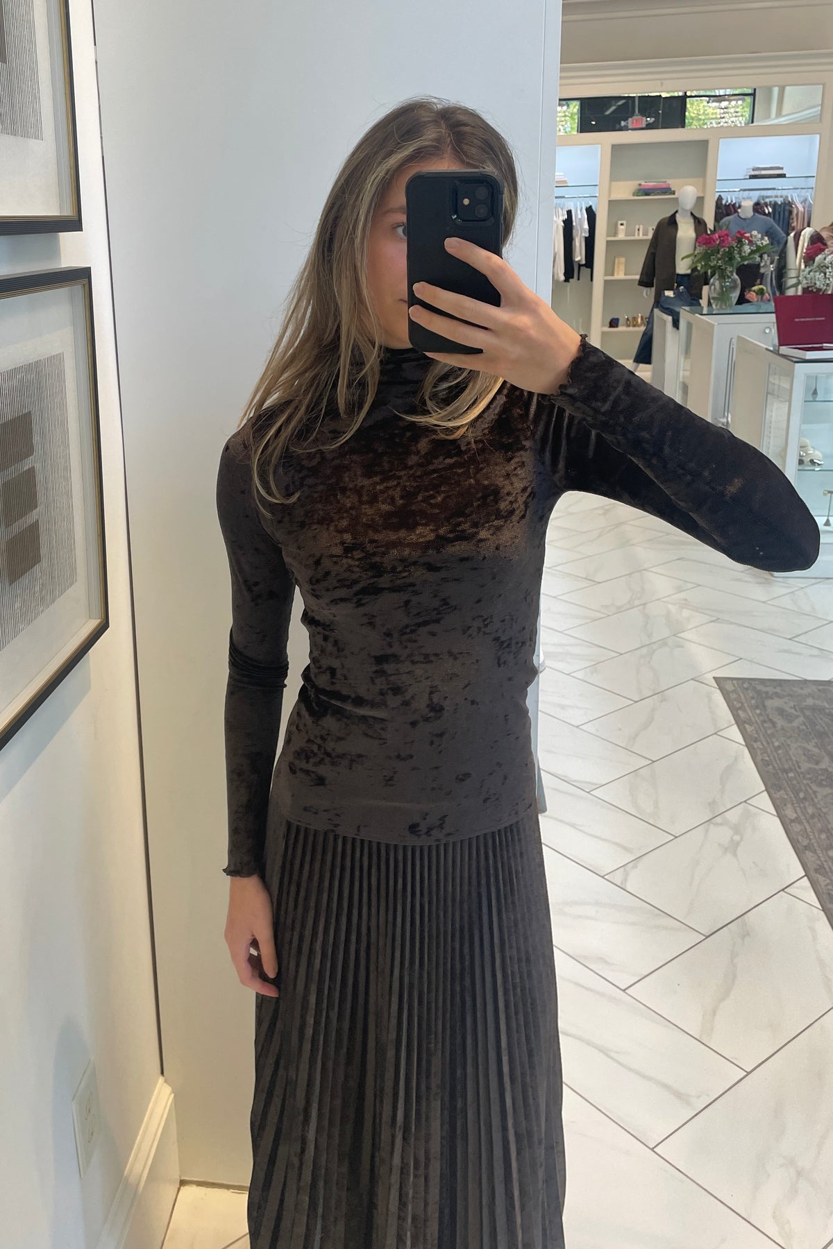 flocked stretch tulle turtleneck
