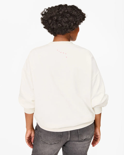 Clare V. - Oversized Sweatshirt - Oyster White w/ Peony Iconique