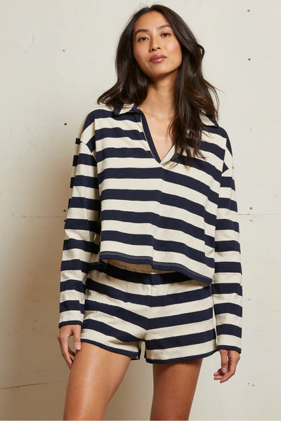 Perfect White Tee - Liz Stripe Short - Natural Navy Stripe