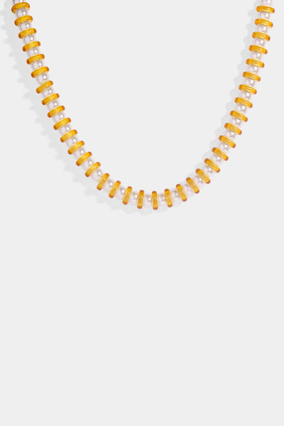 Nicole Romano - Verga D'Oro Pearl & Goldenrod Glass Necklace