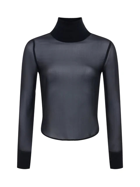 L AGENCE Toulon Silk Chiffon Turtleneck Black