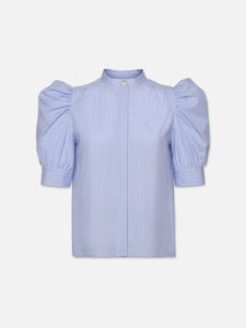 FRAME - Ruched Puff Sleeve Shirt - Chambray Blue