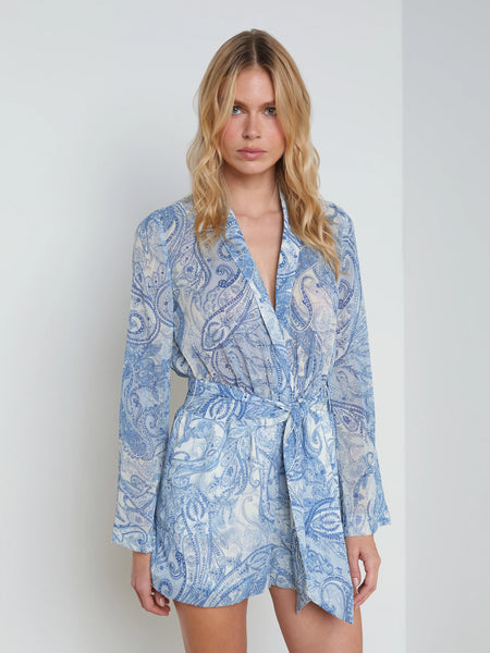 L'AGENCE - Arabell Romper - Ivory/Blue Decorated Paisley