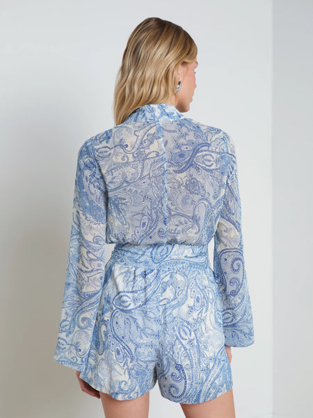 L'AGENCE - Arabell Romper - Ivory/Blue Decorated Paisley