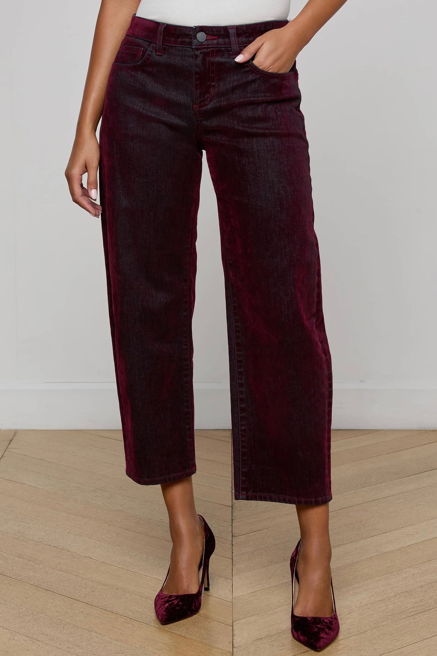 Dolores Flocked Bow-Leg Jean