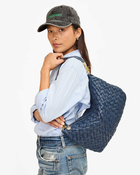 Clare V. - Baseball Hat - Faded Black Denim Embroidered Bon Vivant