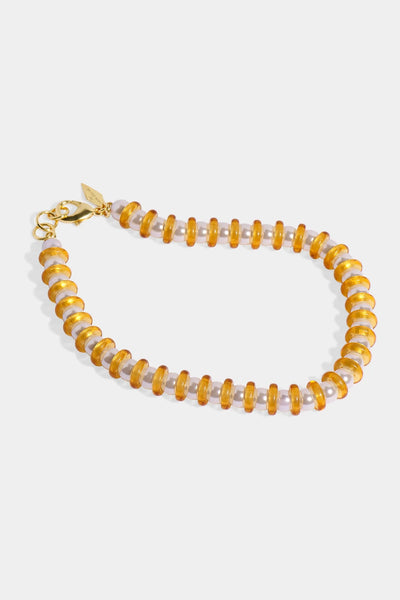 Nicole Romano - Verga D'Oro Pearl & Goldenrod Glass Necklace