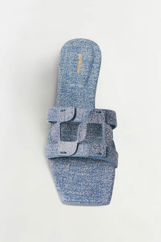 Monogram Denim Leather Flat Slide