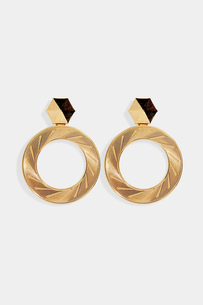 Nicole Romano - Cabato Hexagon Stud & Textured Hoop Earring - Gold